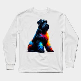 Striking Black Russian Terrier in Colorful Splash Art Long Sleeve T-Shirt